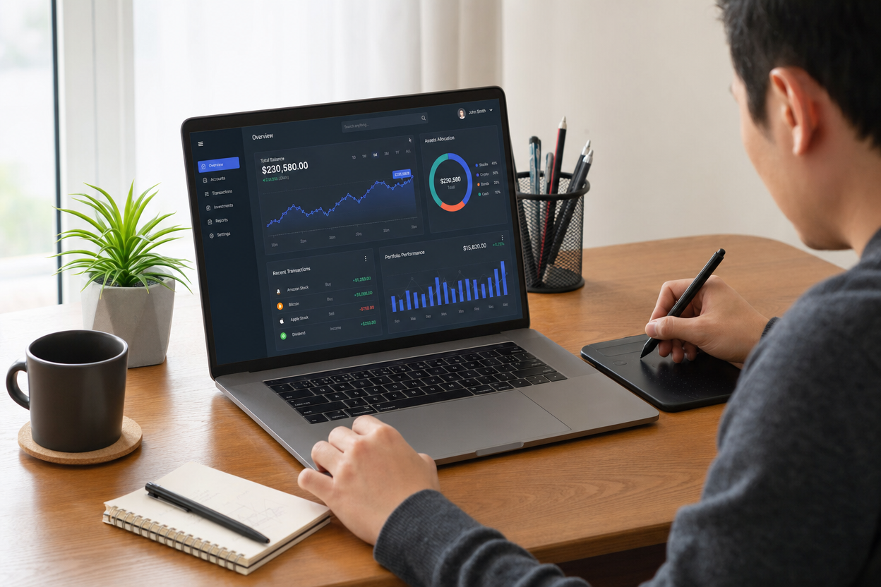 Person reviewing financial graphs on a laptop
