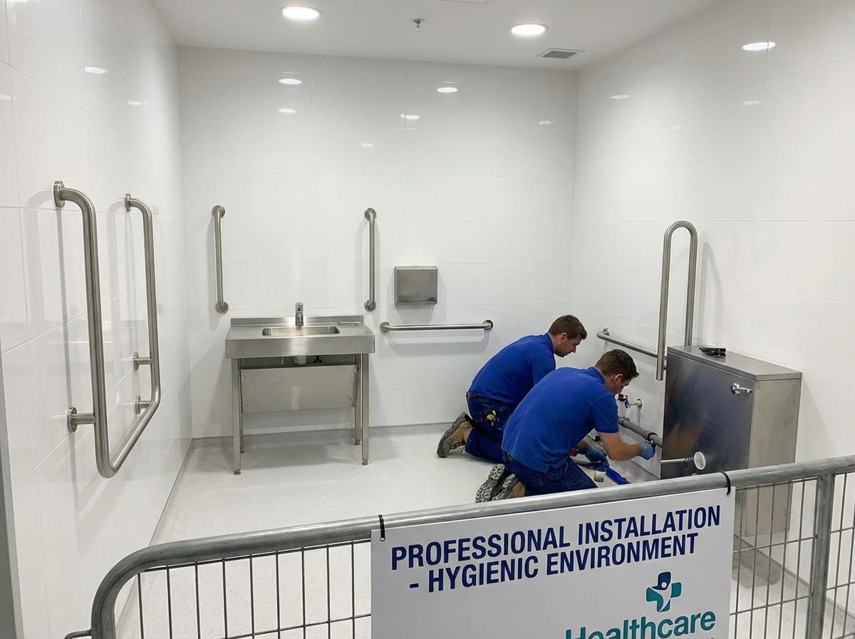 Instalação de vasos sanitários inox em ambiente hospitalar