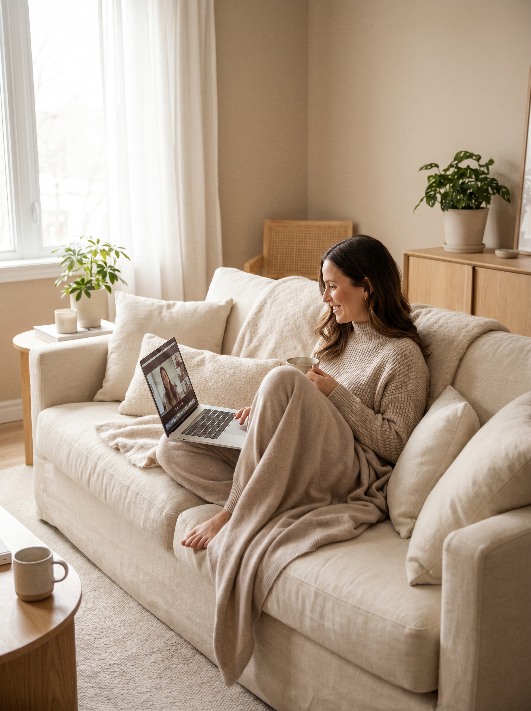 Woman taking a virtual consultation from the comfort of home