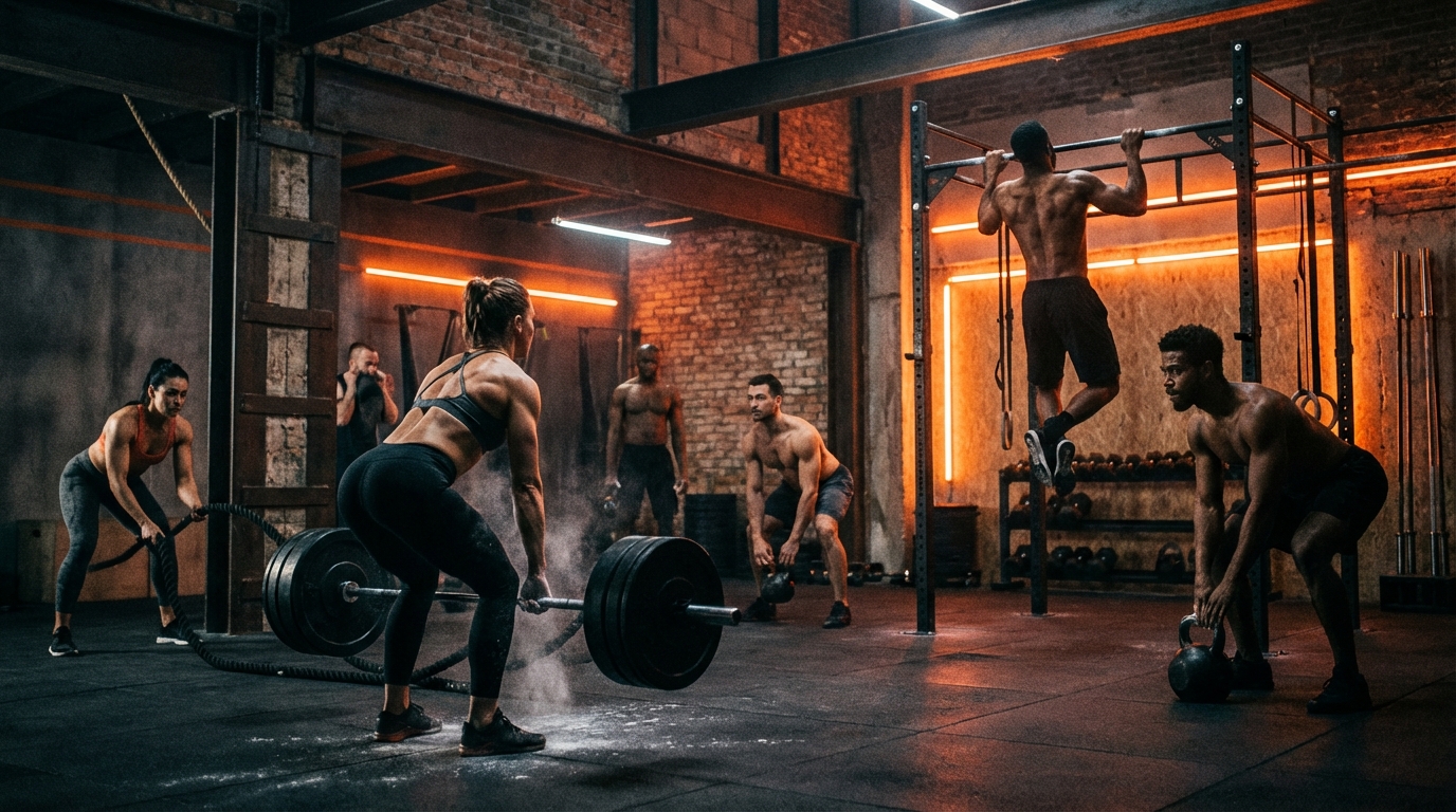 Athletes training in gym