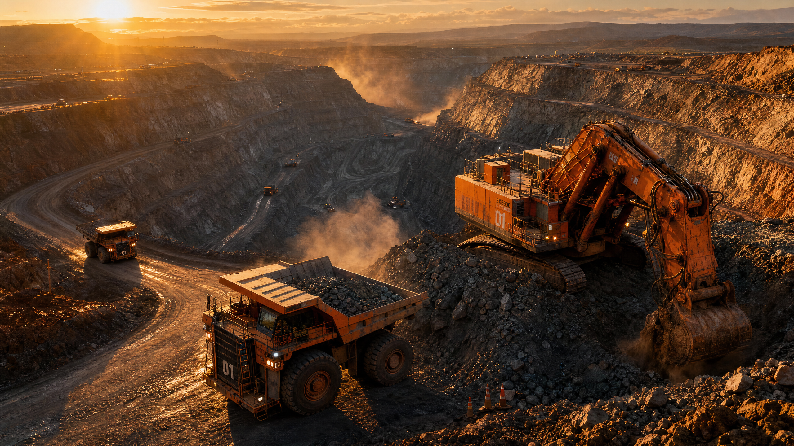 Mining operation at golden hour