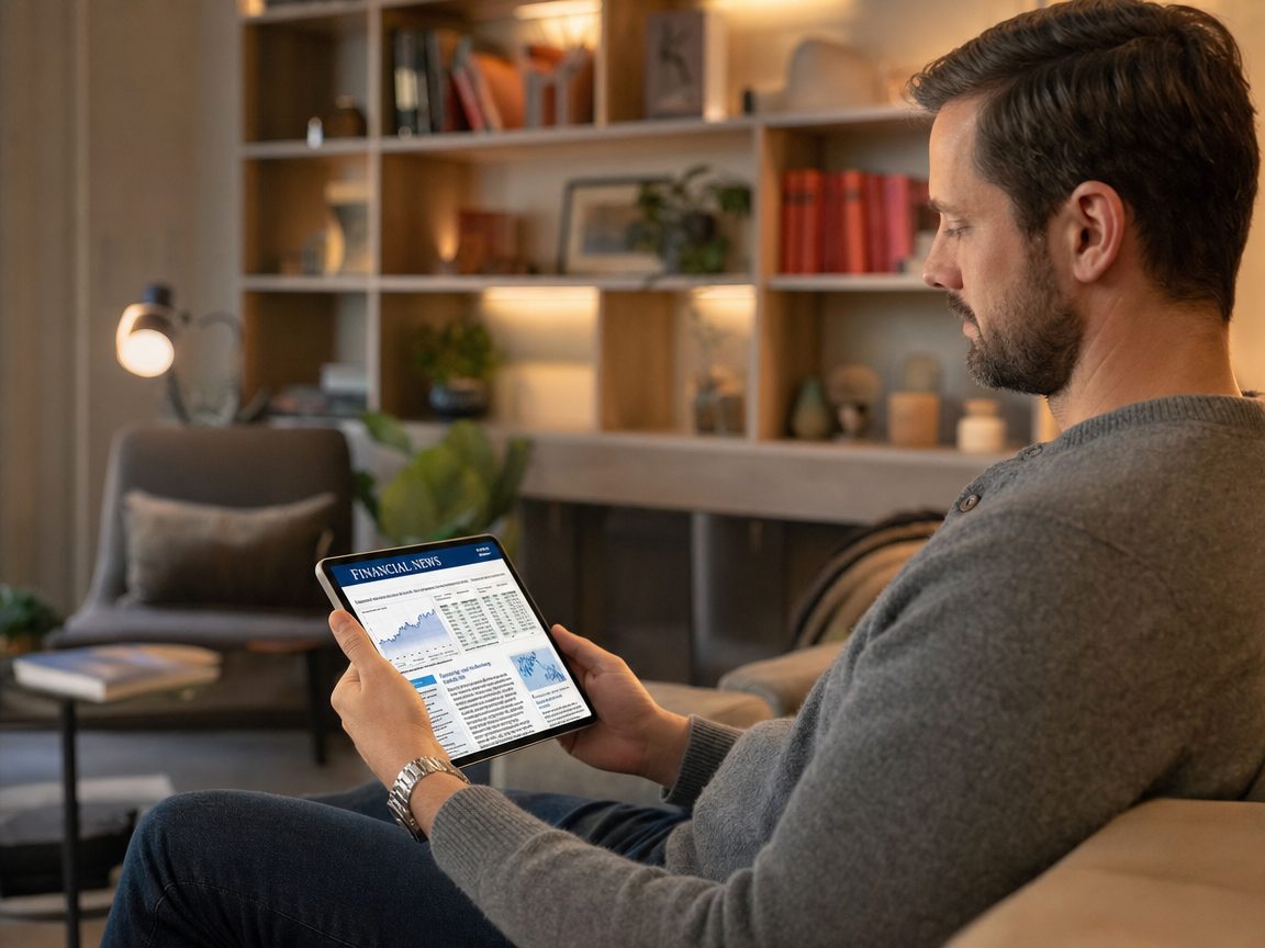 Person reading financial news on a tablet