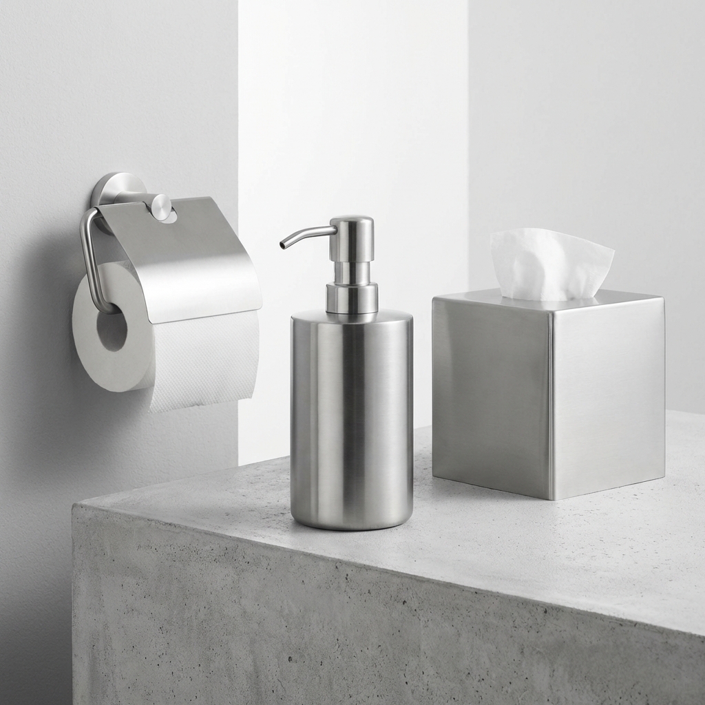 Kit de acessórios para banheiro em aço inox - papeleira, saboneteira e dispensers
