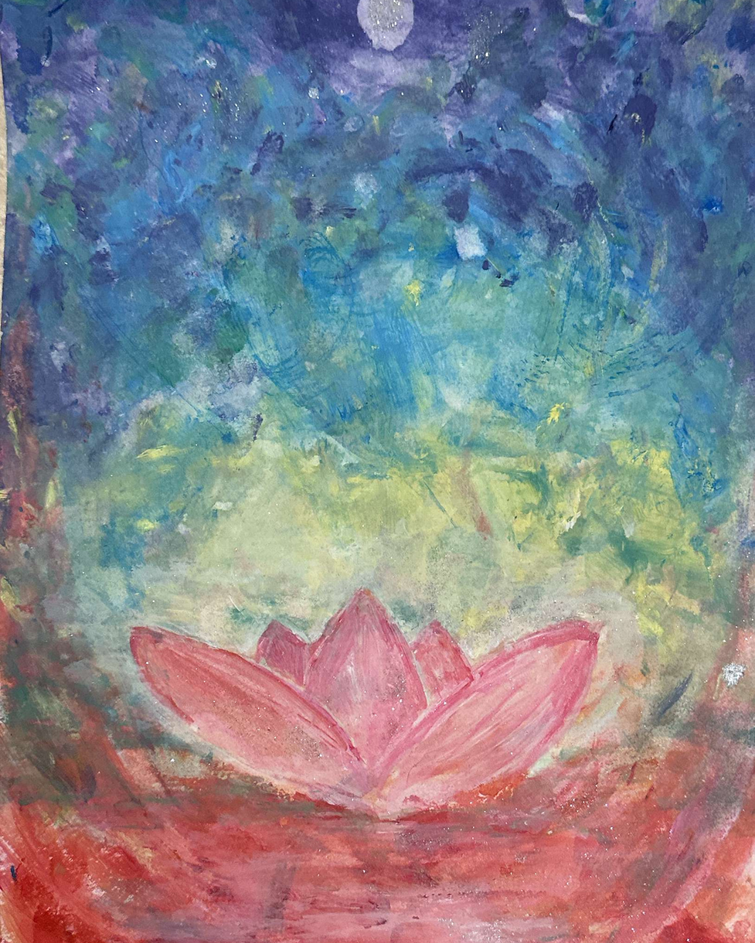 Atelier HeartCanvas — table de travail avec peinture, pinceaux et palette de couleurs